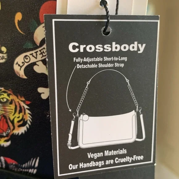 Ed Hardy Black and Red Tattoo Studded Shoulder Bag optional Crossbody strap - Picture 6 of 8